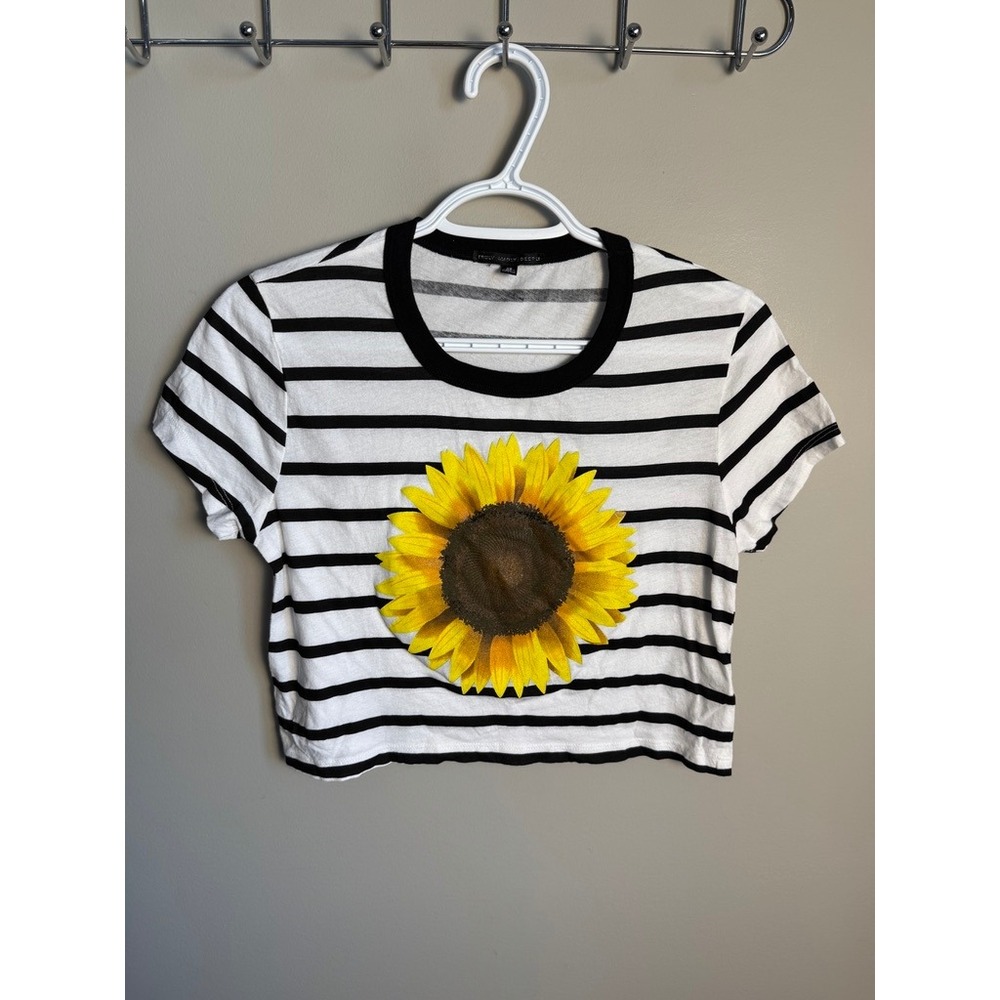 Truly Madly Deeply Womens Striped Sunflower Crop XS Boho Indie Summer Tee